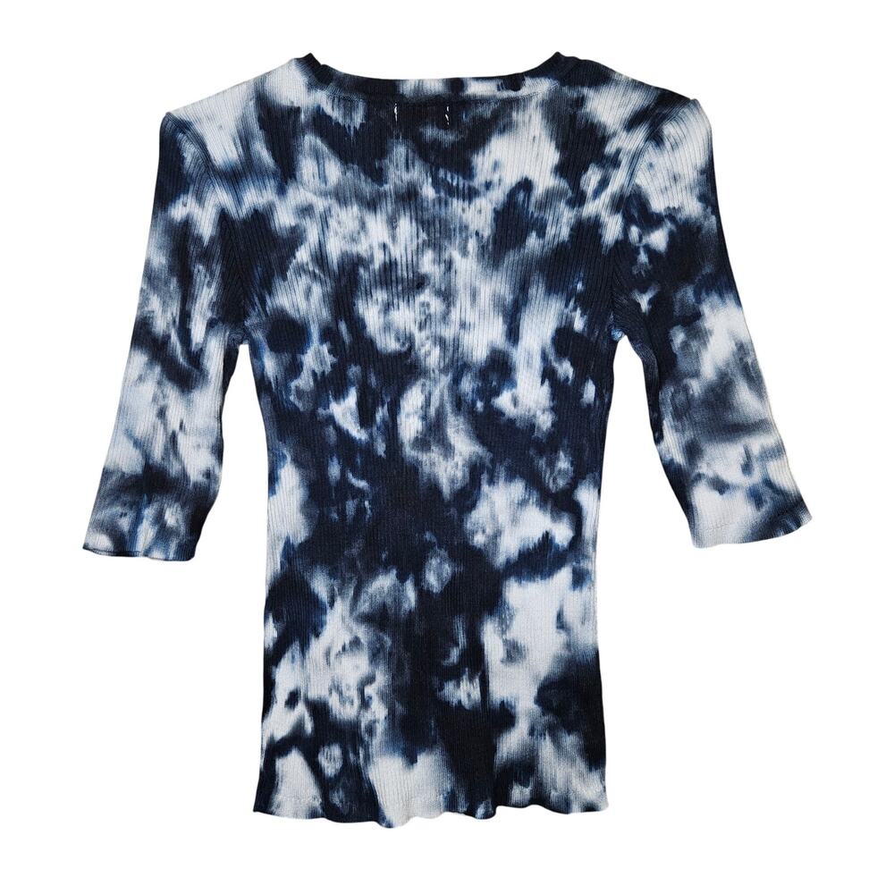 Style & Co Shirt Womens Medium Blue White Tie-Dye Y2K Boho Ribbed 3/4 Sleeve - Picture 2 of 9